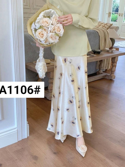 Floral Print Satin A-Line Skirts
